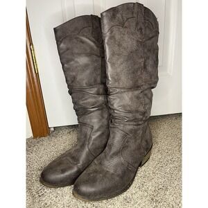 Womans Tall Brown Riding boots Distressed Western‎ Cowgirl Size 8.5